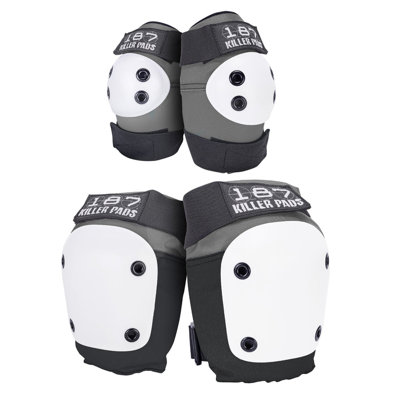 KNEE & ELBOW PAD COMBO PACK - Grey/Black with White Caps
